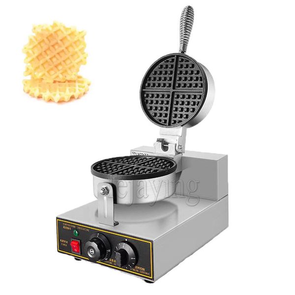1200W round commercial waffle maker with non-stick stainless steel plates and adjustable timer for Belgian waffles