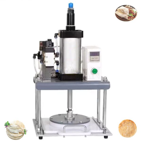 Chapati and roti flatbread maker with pneumatic dough press for roasting duck bread