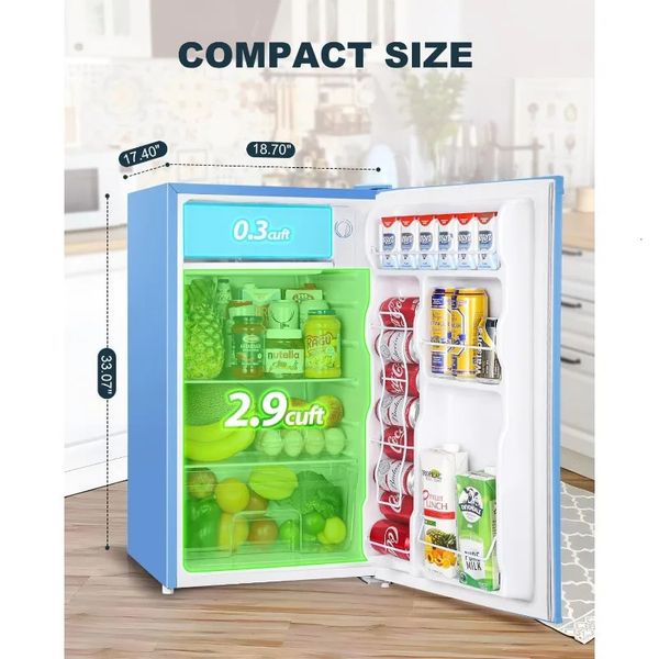 Compact 3.2 cu ft fridge with freezer, adjustable thermostat, ideal for dorm rooms, offices, or bedrooms
