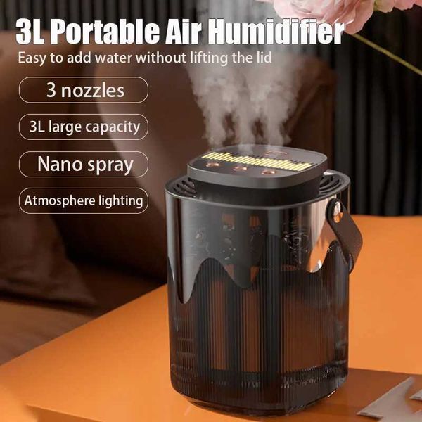Compact 3L air humidifier with USB, 3 spray nozzles, large tank, and essential oil diffuser for cool mist
