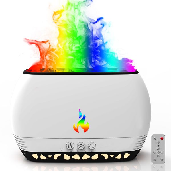 Flame Diffuser Humidifier, Upgraded Essential Oil Diffuser, Ultrasonic Aromatherapy with Multi-Brightness, Auto-off for Home/Office(Black/Wh