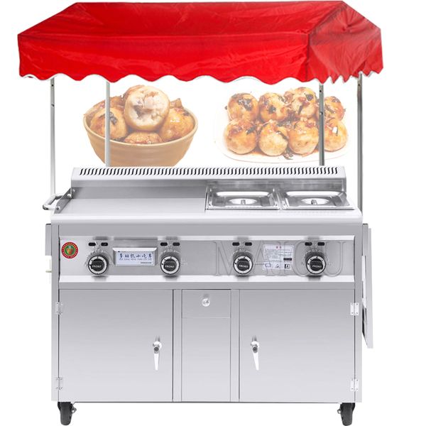 Hand Cake Machine Gas Griddle Fryer Machine Multi-Function Cart Commercial Snack Cart Stall