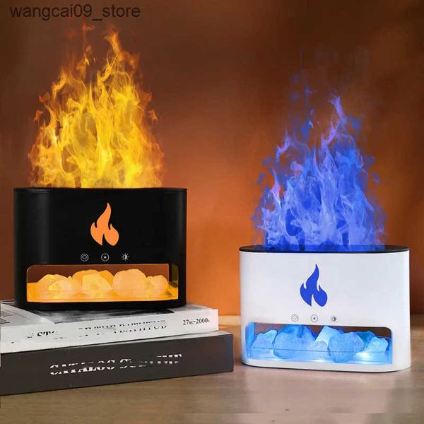 Humidifiers Flame Air Humidifier Crystal Salt Aromatherapy Diffuser Ultrasonic Essential Oil Diffuser Cool Mist Humidifier for Bedroom J2411