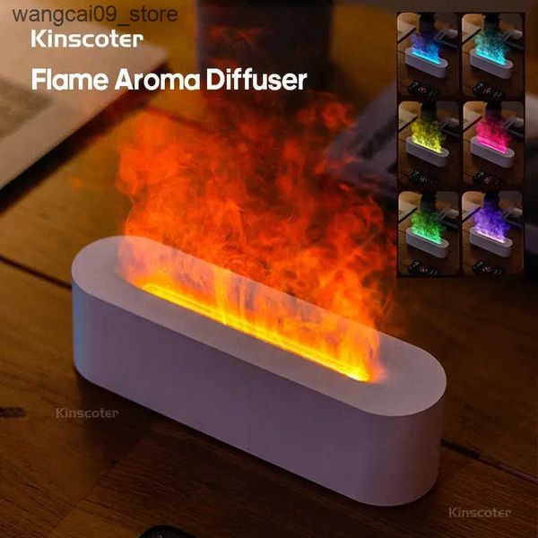 Humidifiers Newest RGB Flame Aroma Diffuser Humidifier USB Desktop Simulation Light Aromatherapy Purifier Air for Bedroom With 7 Colors J241