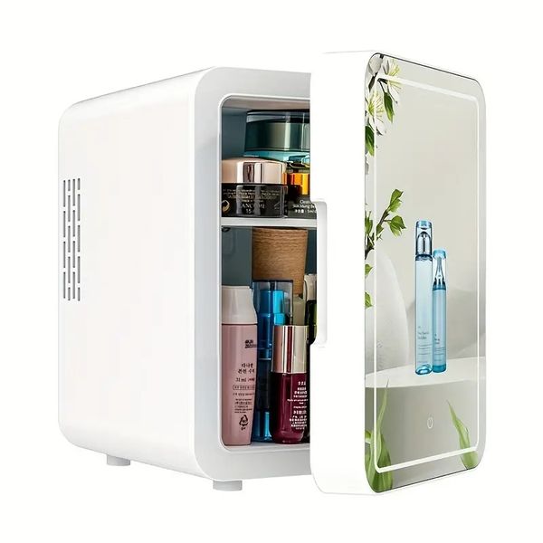 Mini Fridge, 4 Liter/6 Can Portable Cooler And Warmer Personal Refrigerator For SkinCare, Cosmetics, Beverage, Great For Office, Bedroom, Ca