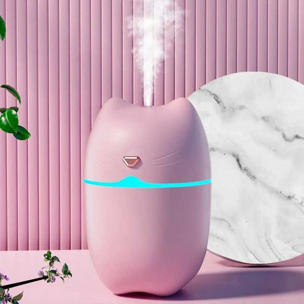 250ml Cute Cat Air Humidifier Diffuser USB Nebulizer Mini Humidifier with Night Light M240829