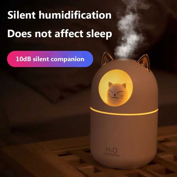300ML air humidifier with cute cartoon cat fragrance diffuser equipped with night light USB cold fog generator suitable for household car ai