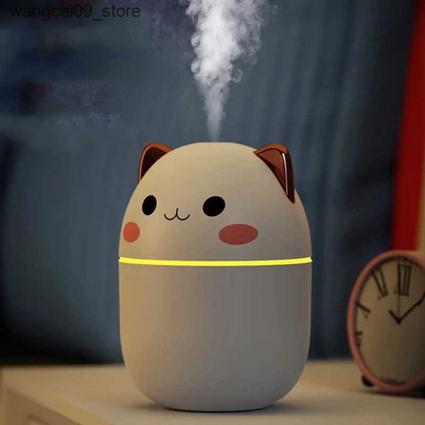 Humidifiers Portable 200ml Air Humidifier Cute Kawaii Aroma Diffuser With Night Light Cool Mist For Bedroom Home Car Purifier Humificador J2