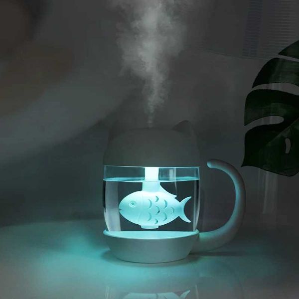 Humidifiers 350ML Air Humidifier with Ultrasonic Light Cute Cat Mini USB Humidifier Silent Color Light 3-in-1 Automotive Aroma Diffuser y240