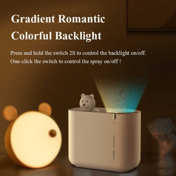 Humidifiers 3000ml USB air Humidifier Large Capacity Double Nozzle Ultrasonic Cool Humidificador Aroma Diffuser for Home Mist Maker Fogger 2