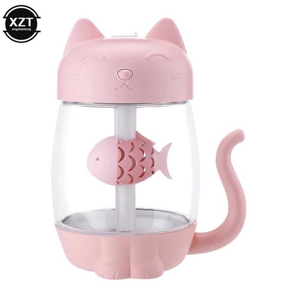 New Cute Pet Cat Eating Fish 3-in-1 Ultrasonic Humidifier Office Home Car Mini Air Purifier Nebulizer M240829