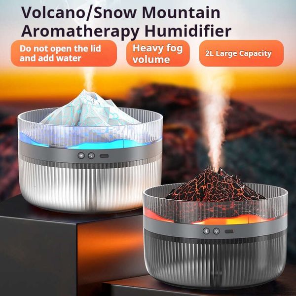 2024 new 2L volcano aroma multifunctional flame humidifier large capacity heavy fog diffuser