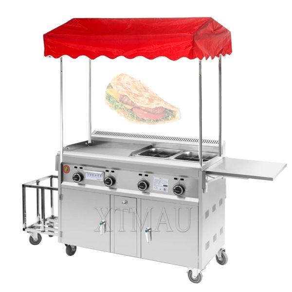 Teppanyaki Commercial Barbecue Night Market Stalls Fried Skewers Boiled Skewers Multigrain Pancake Pan Fried Griddle Snack Cart