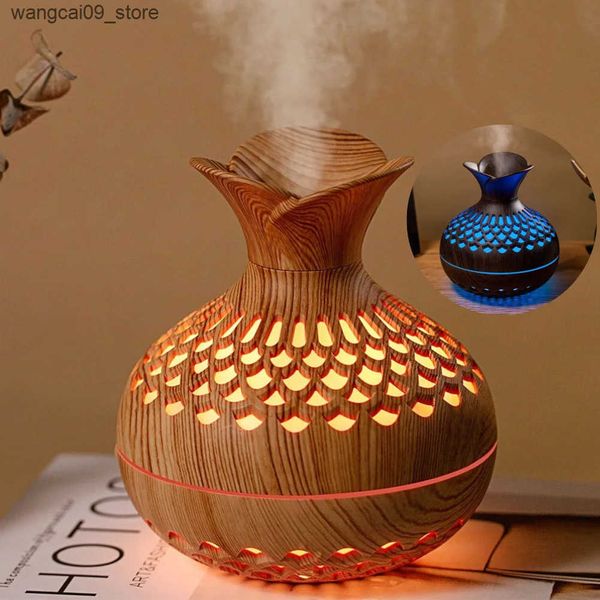 Humidifiers Aromatherapy Diffuser USB Recharge Flower Vase Wood Grain Humidifier Mist Humidifier for Office/Home/Nursery/Study/Yoga Room J24